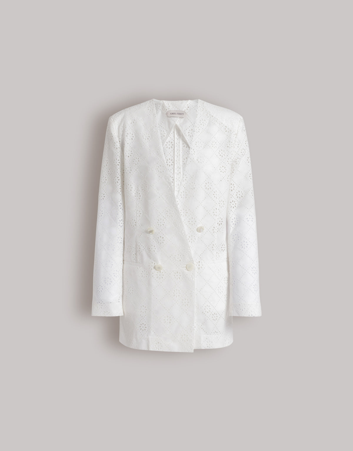 Blazer croisé en dentelle Sangallo - White