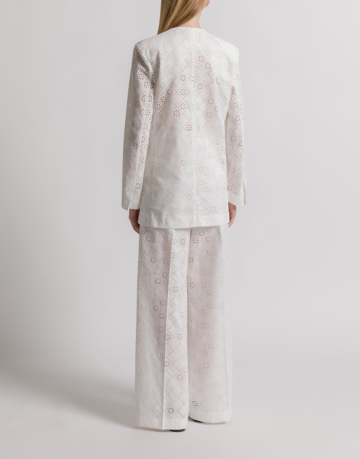 Blazer croisé en dentelle Sangallo - White