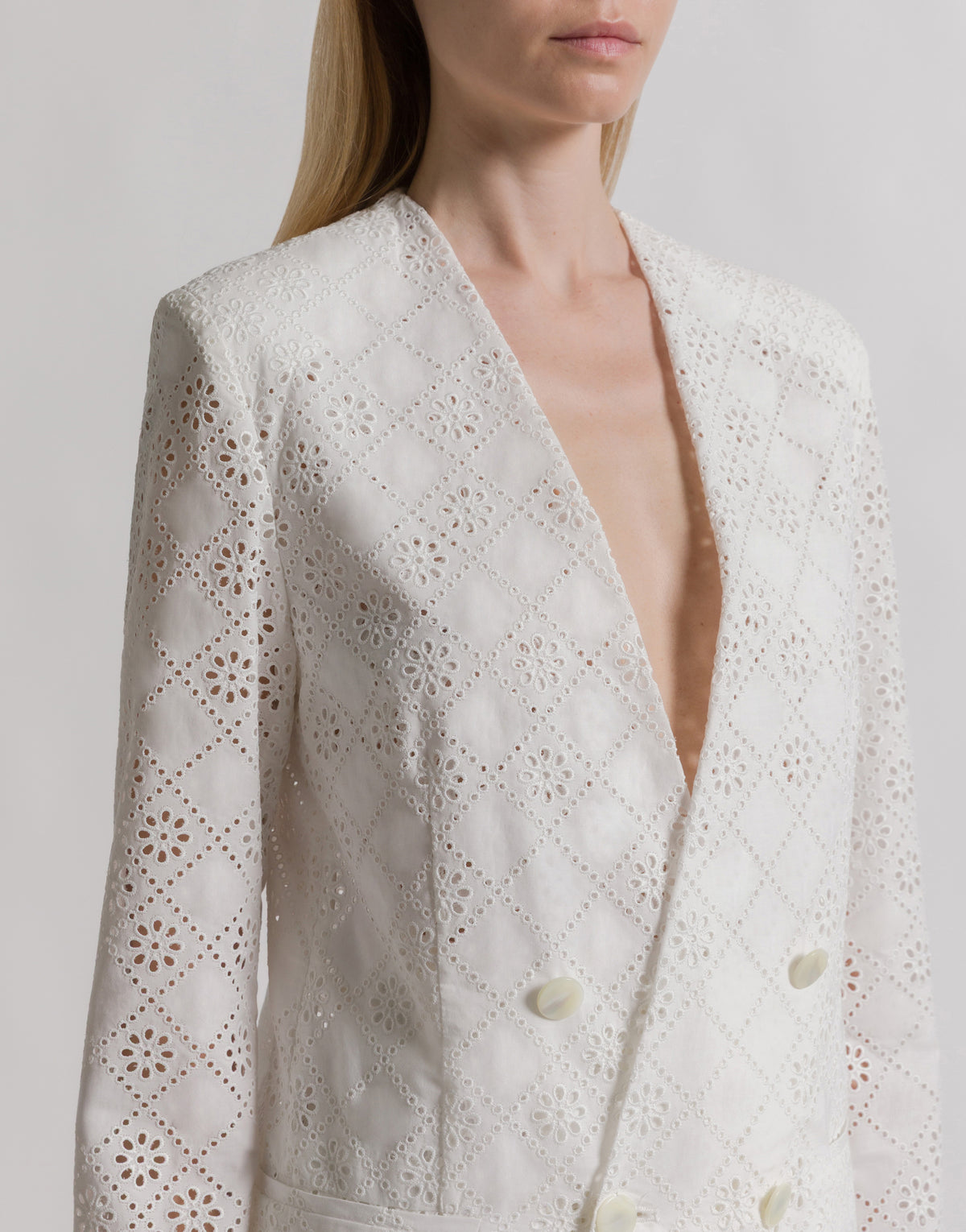 Blazer croisé en dentelle Sangallo - White