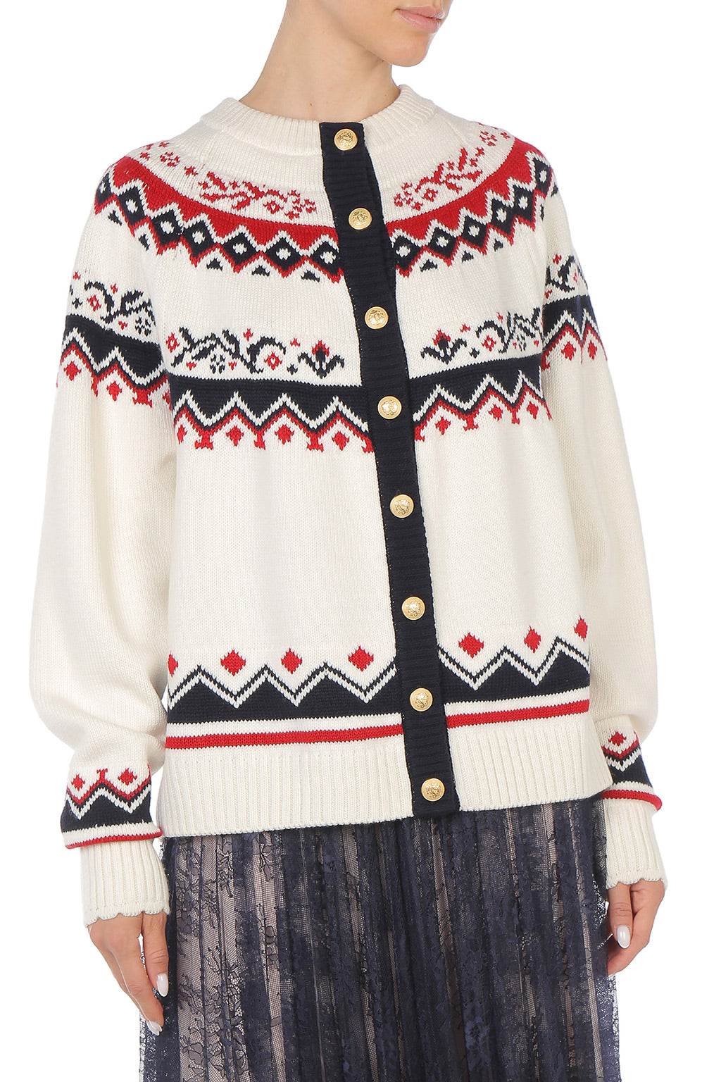 Cardigan Fair Isle pour l'après-ski - White
