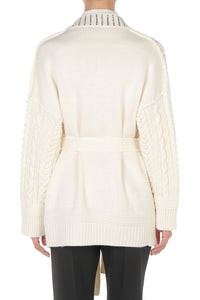 Cardigan en tricot d'Aran avec garniture en cristal baguette  - Ivory