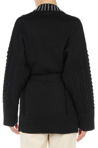 Cardigan en tricot d'Aran avec garniture en cristal baguette  - Black