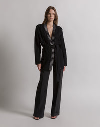 Cardigan en tricot d'Aran avec garniture en cristal baguette  - Black