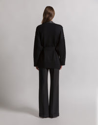 Cardigan en tricot d'Aran avec garniture en cristal baguette  - Black