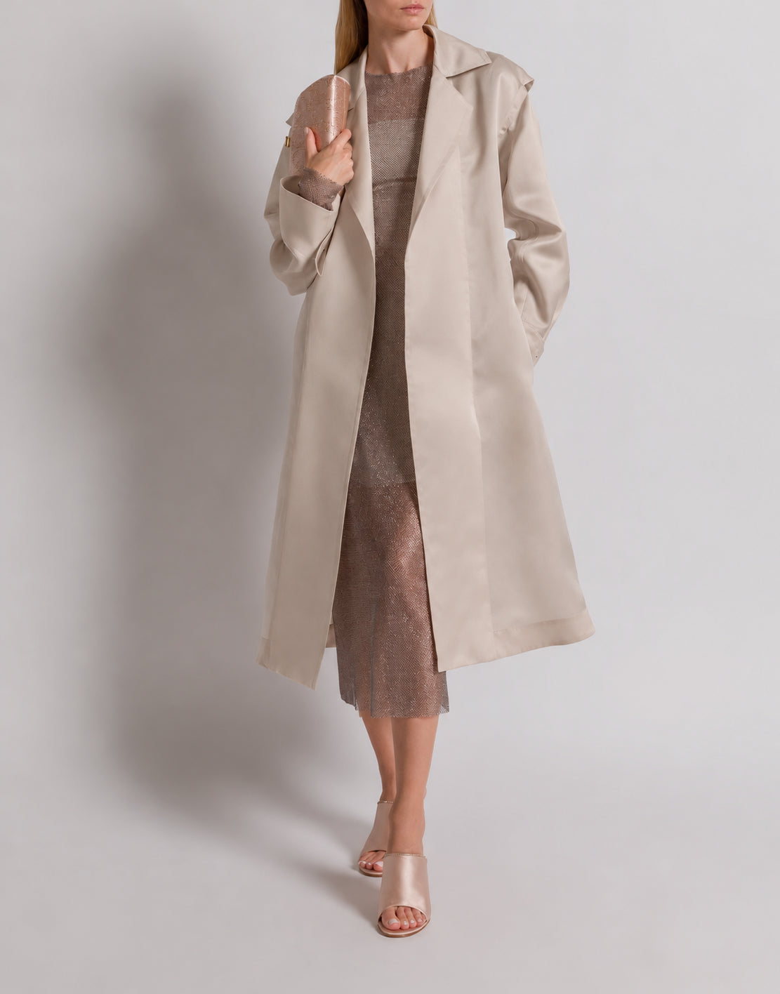 Trench en organza de soie triple  - Grey