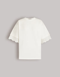 T-shirt à manches en dentelle San Gallo  - White