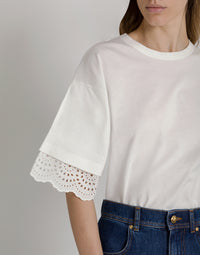 T-shirt à manches en dentelle San Gallo  - White