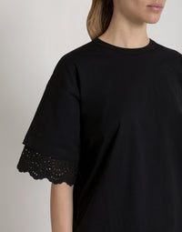T-shirt à manches en dentelle San Gallo  - Black