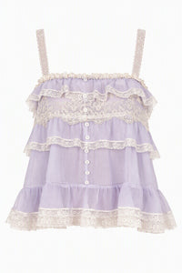 Top Caraco à Volants et Dentelle - Pink