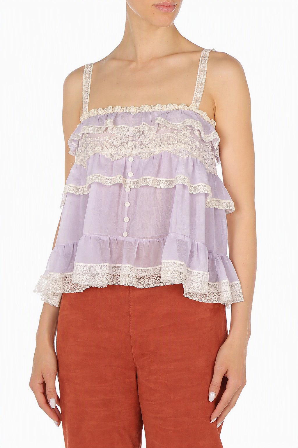 Top Caraco à Volants et Dentelle - Pink