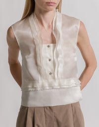 Chemisier à volants en organza de soie - Ivory