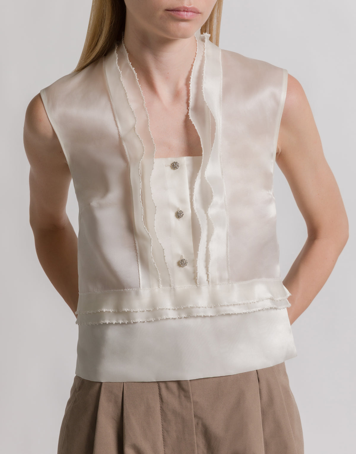 Chemisier à volants en organza de soie - Ivory