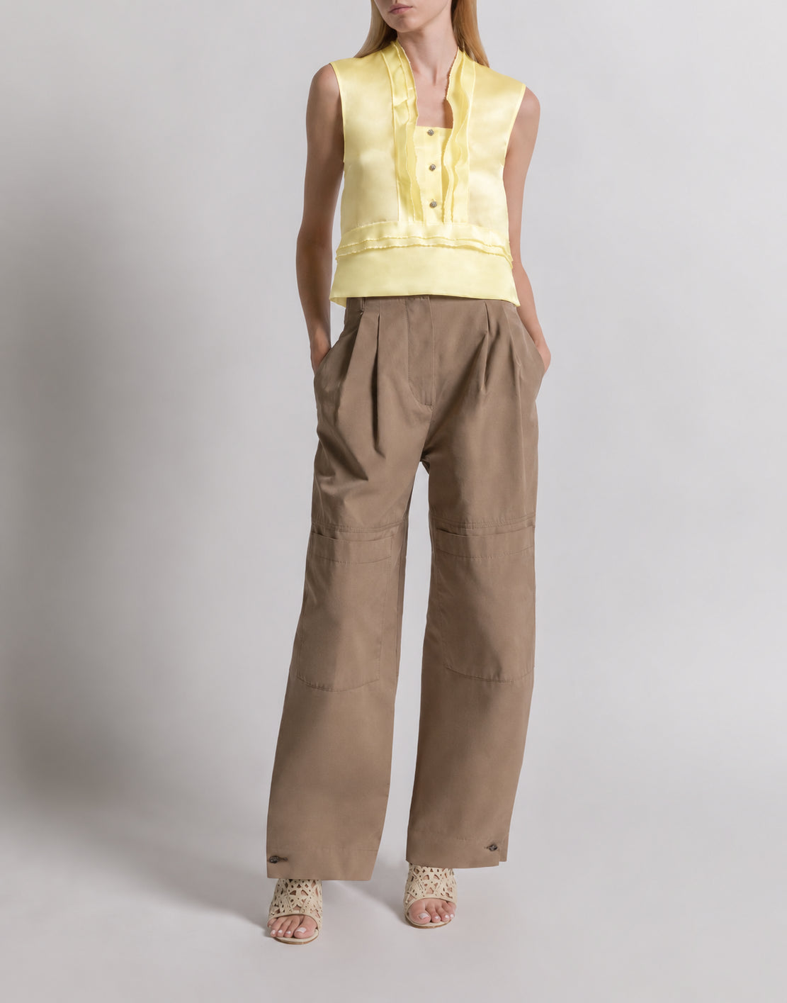 Chemisier à volants en organza de soie - Yellow