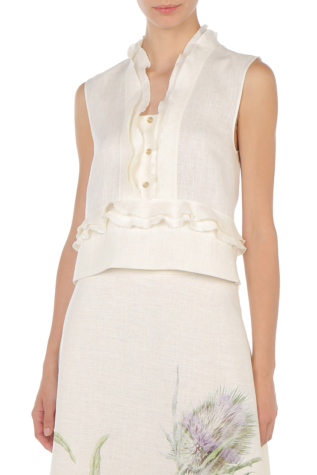 Blouse en lin à volants - Ivory