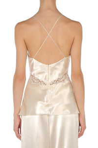 Top en satin avec dentelle - White