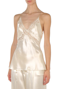 Top en satin avec dentelle - White