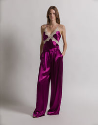 Top en satin avec dentelle - Purple