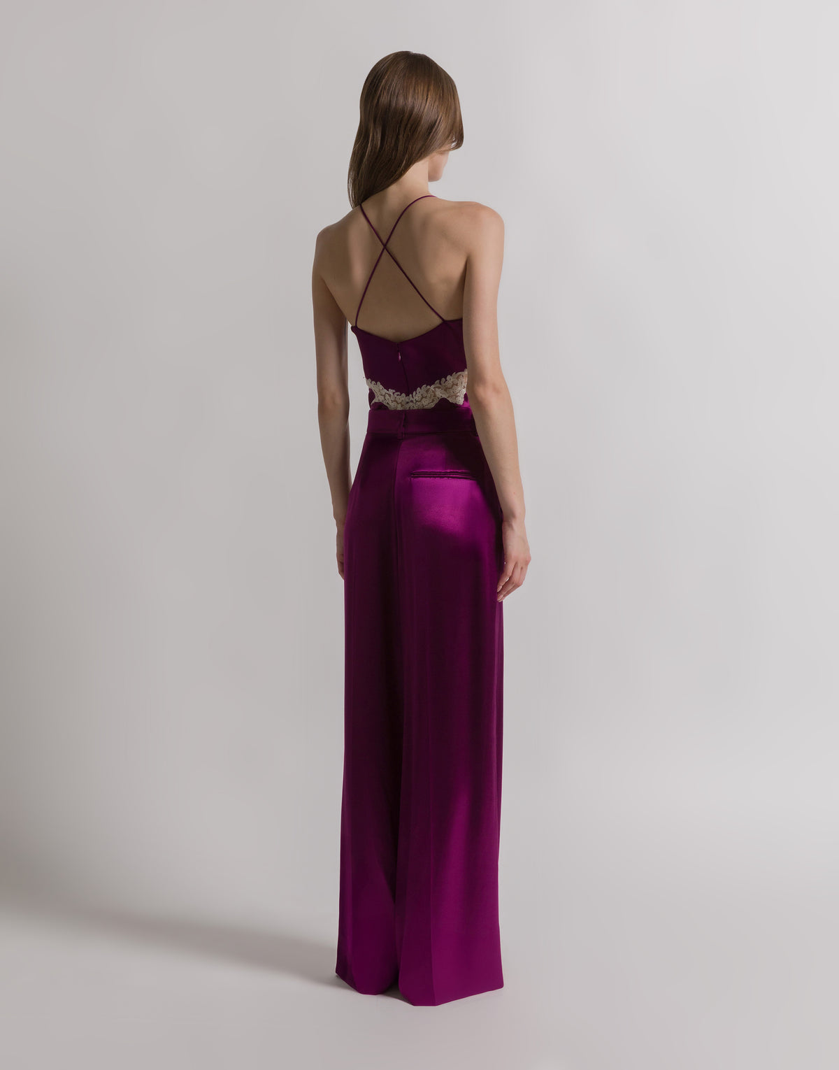 Top en satin avec dentelle - Purple