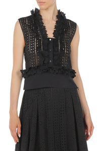 Top sans manches en dentelle Sangallo - Black