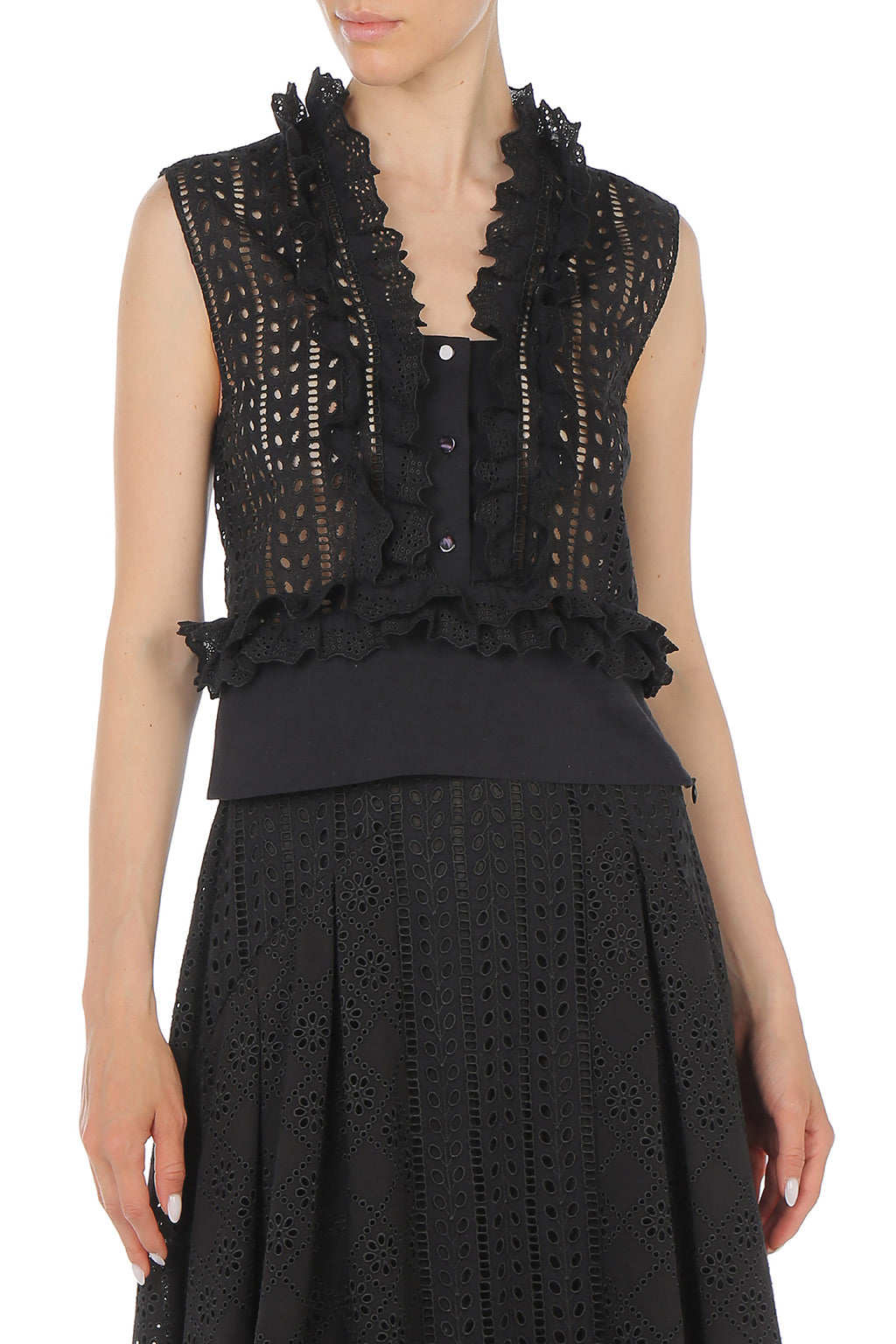 Top sans manches en dentelle Sangallo - Black