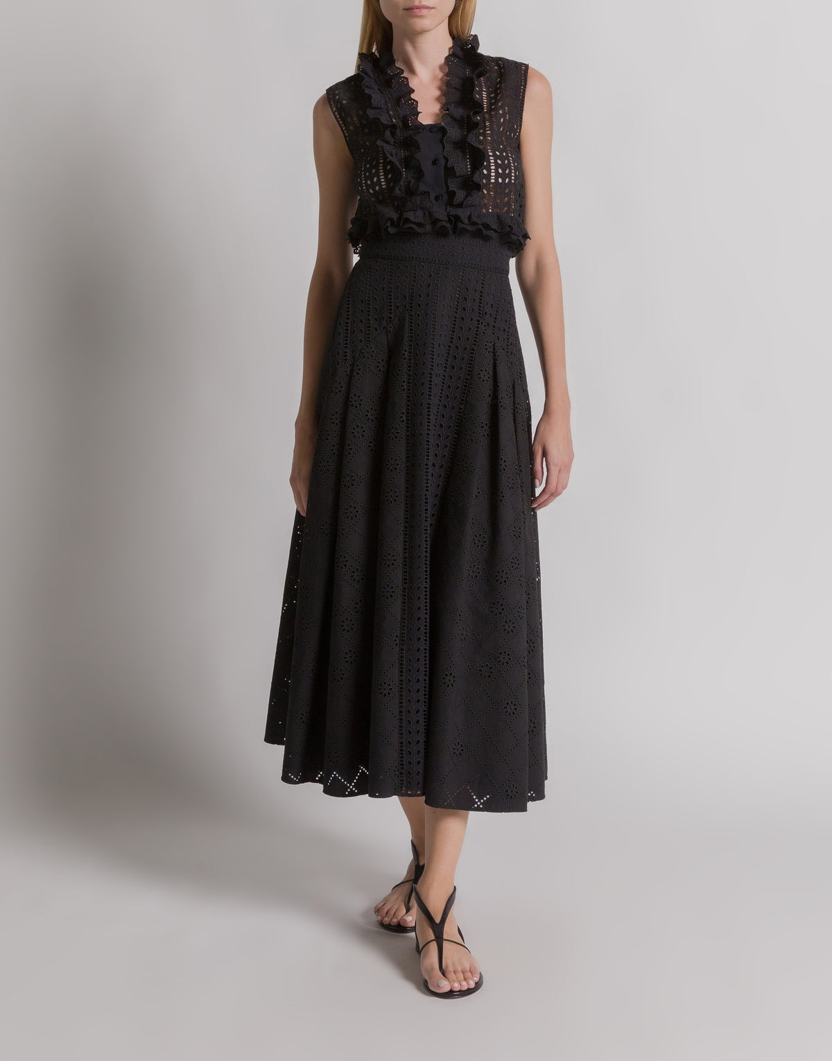 Top sans manches en dentelle Sangallo - Black