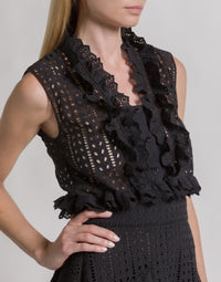 Top sans manches en dentelle Sangallo - Black