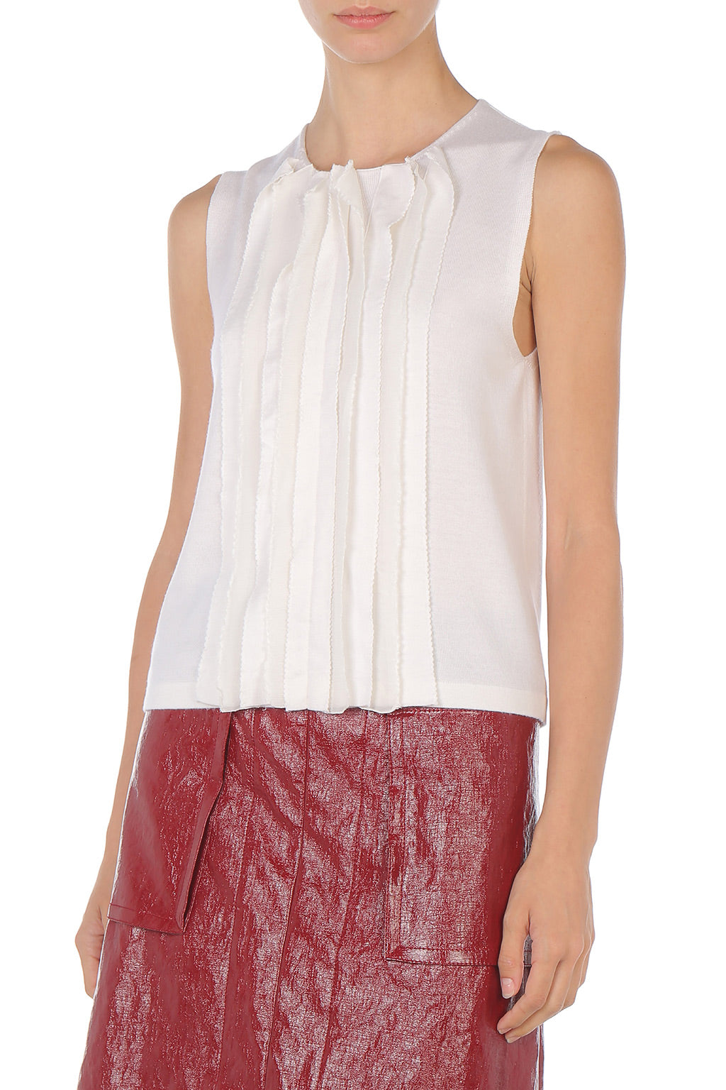 Top Sans Manches à Détails Volantés - White