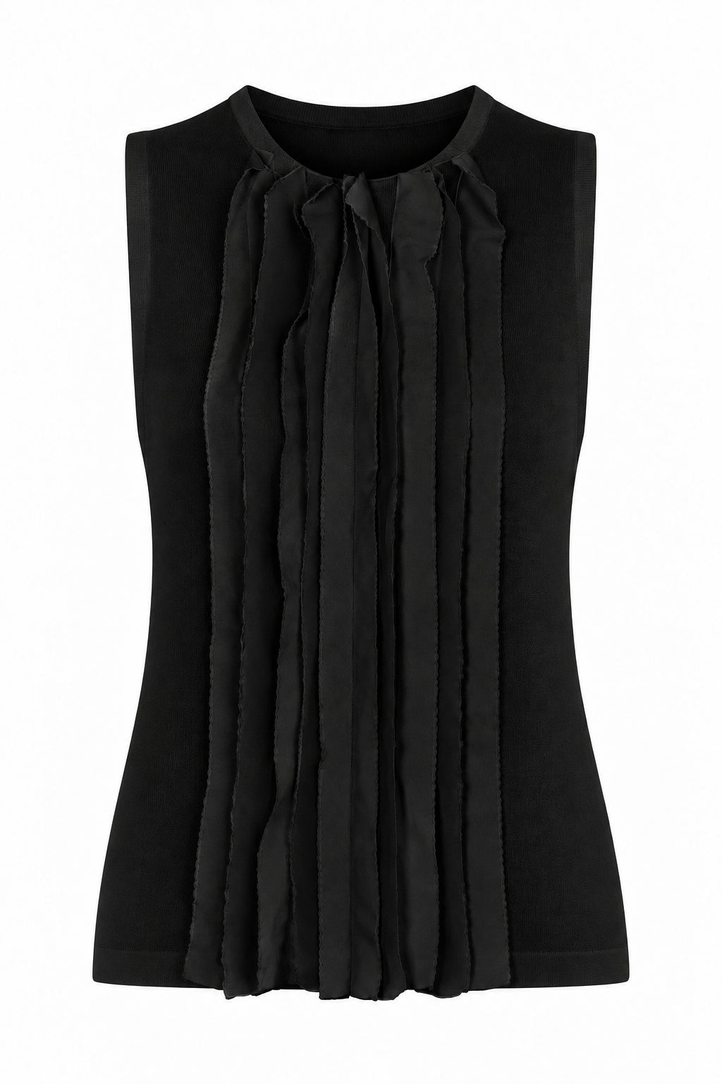 Top Sans Manches à Détails Volantés - Black