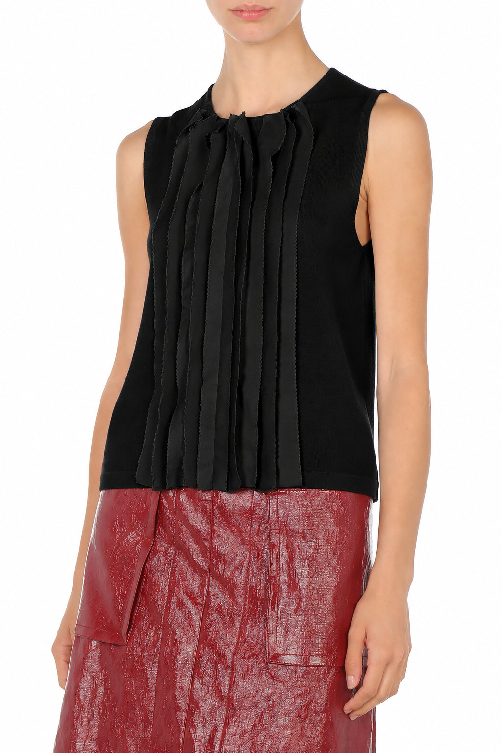 Top Sans Manches à Détails Volantés - Black