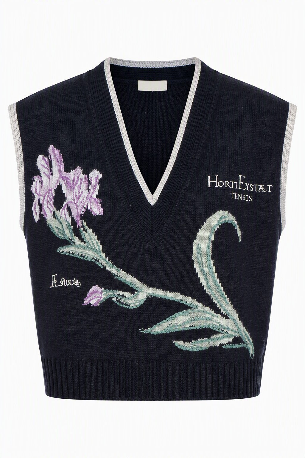 Pull Sans Manches Brodé de Motifs Floraux - Blue