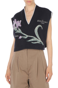 Pull Sans Manches Brodé de Motifs Floraux - Blue