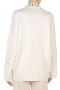 Pull en tricot d'Aran avec col à paillettes - Ivory