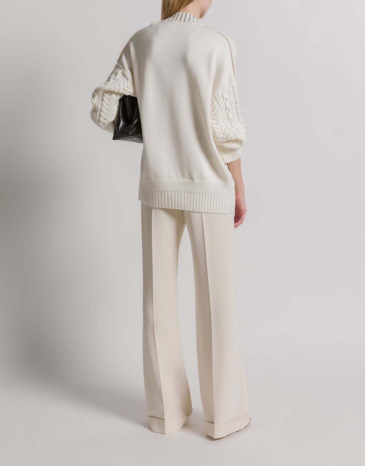 Pull en tricot d'Aran avec col à paillettes - Ivory