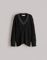 Pull en tricot d'Aran avec col à paillettes - Black