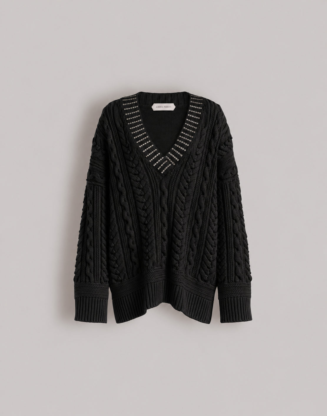 Pull en tricot d'Aran avec col à paillettes - Black