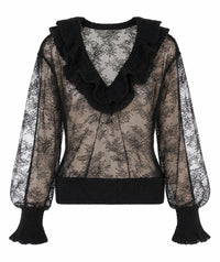 Top Transparent en Dentelle à Volants - Black