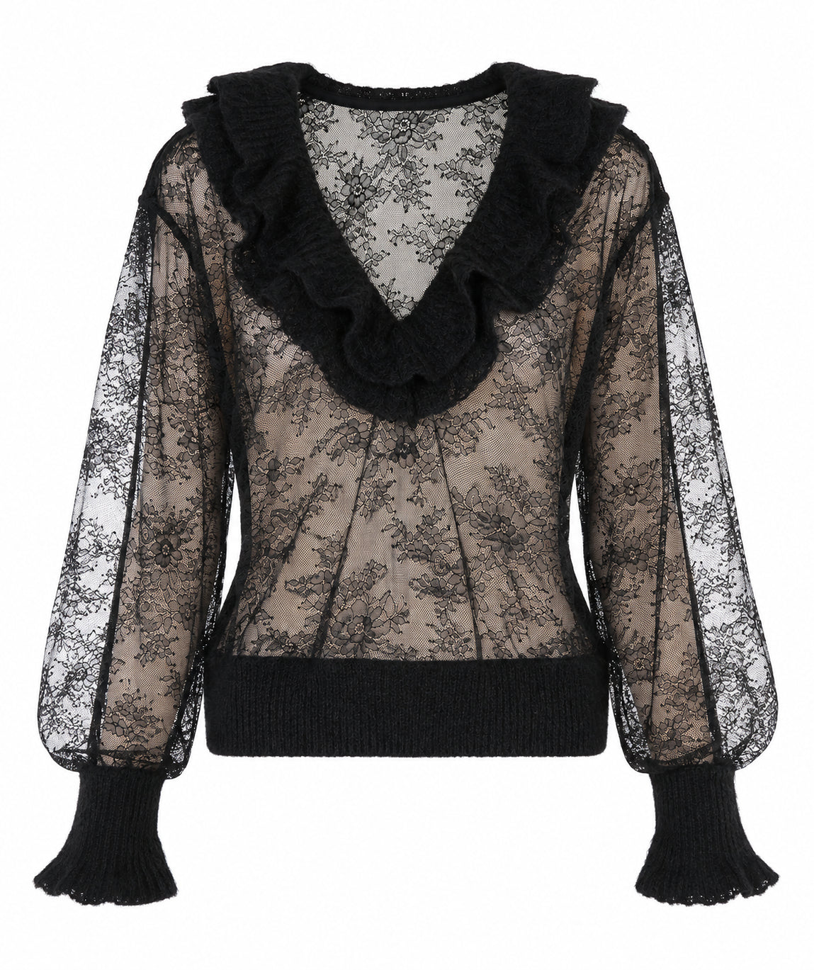 Top Transparent en Dentelle à Volants - Black