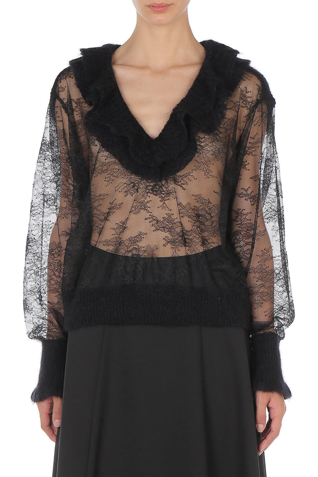 Top Transparent en Dentelle à Volants - Black