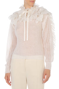 Pull à volants en mohair - White