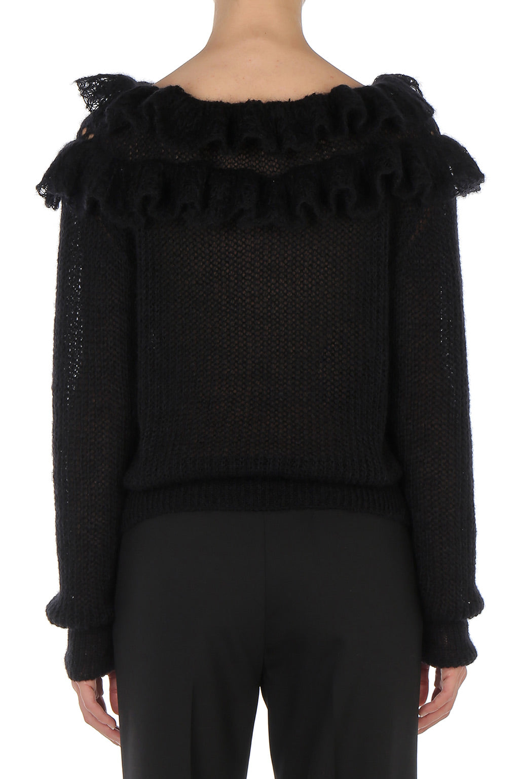 Pull à volants en laine mérinos - Black
