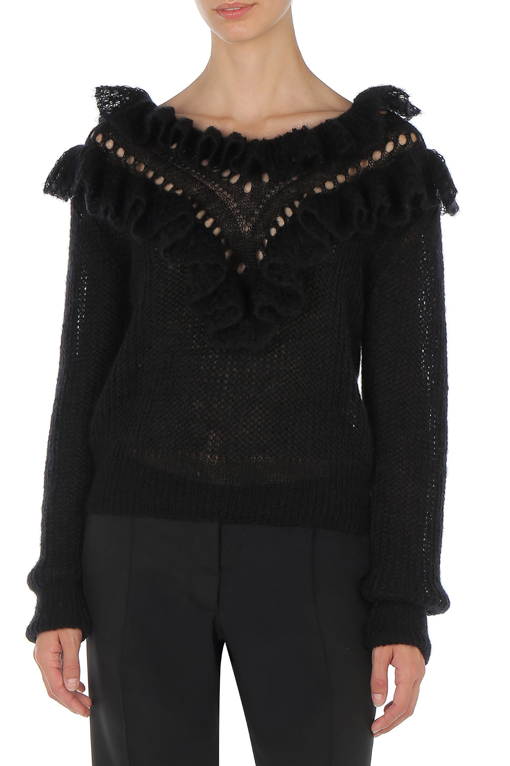 Pull à volants en laine mérinos - Black