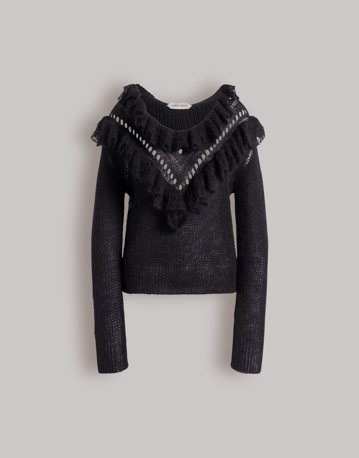 Pull à volants en laine mérinos - Black