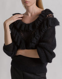 Pull à volants en laine mérinos - Black