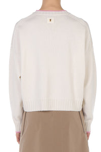 Pull en cachemire brodé Herbarium - White