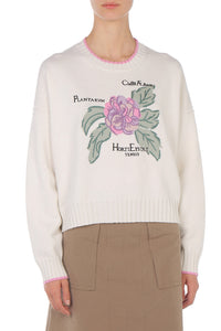 Pull en cachemire brodé Herbarium - White