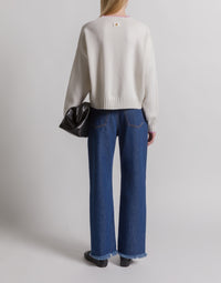 Pull en cachemire brodé Herbarium - White