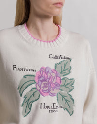 Pull en cachemire brodé Herbarium - White