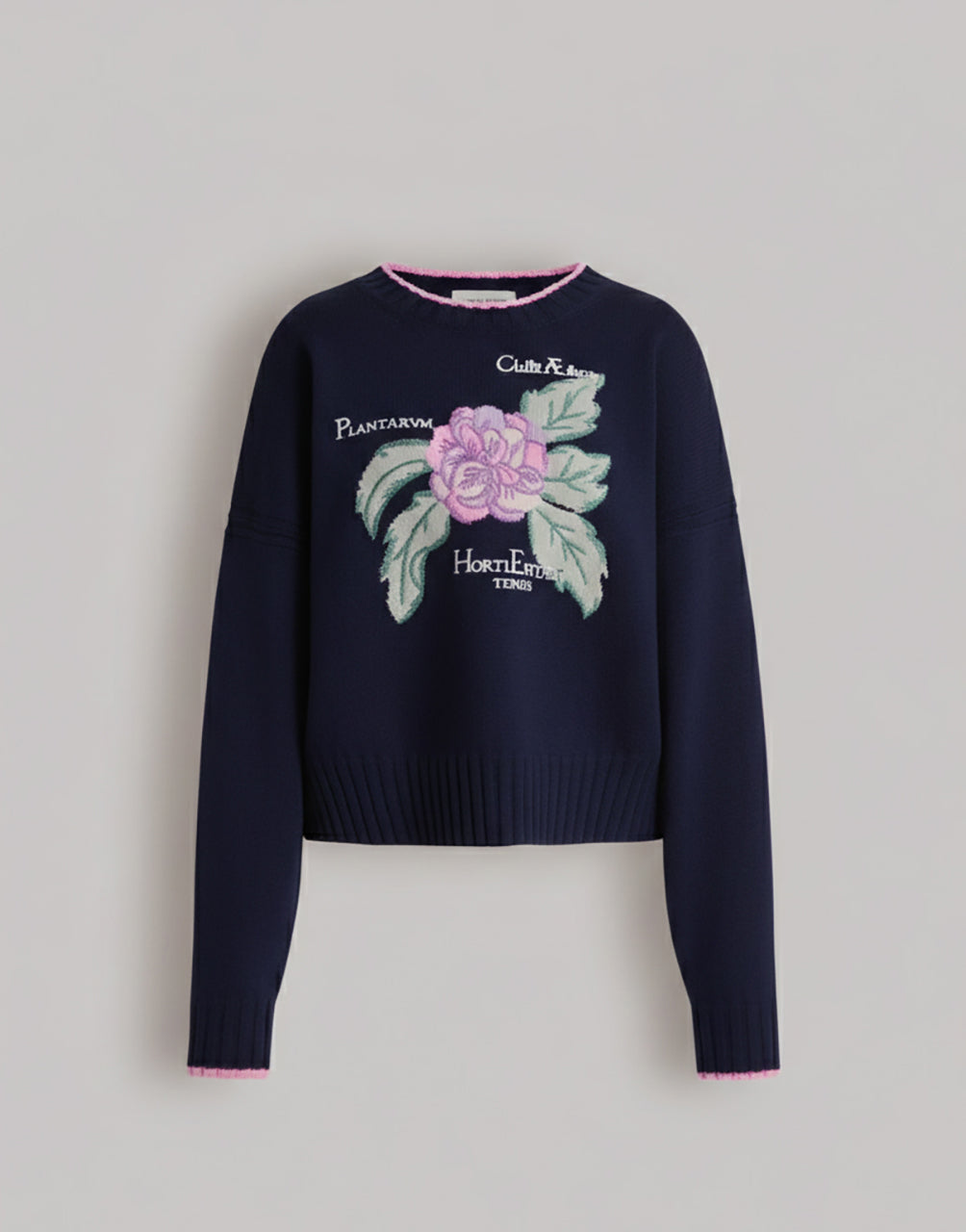 Pull en cachemire brodé Herbarium - Blue