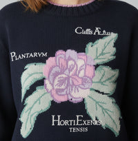 Pull en cachemire brodé Herbarium - Blue