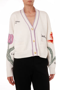 Cardigan brodés Herbarium - White